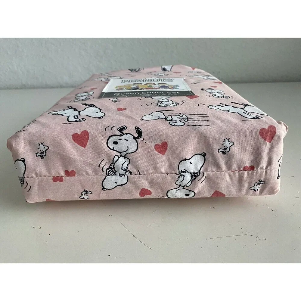 4 Pc Peanuts Snoopy Hearts Pink‎ Valentines Day QUEEN Size Sheet Set Soft NEW